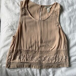 Forever 21 Nude Fringe-Trim Cropped Tank